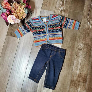 Starting Out Baby Boys 9m Outfit - Knit Cardigan Sweater and Jeans